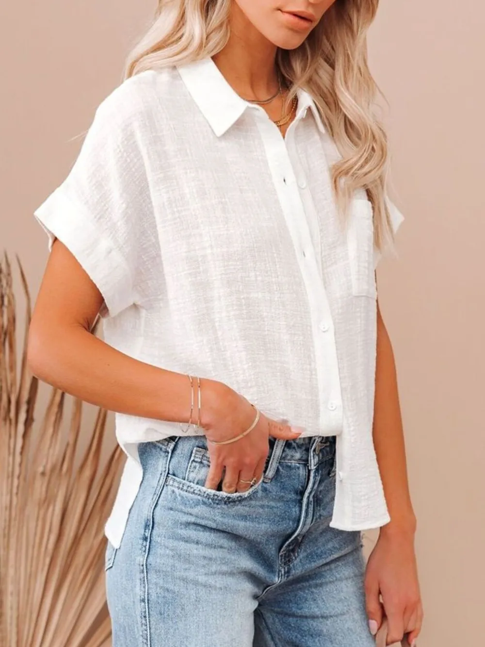 Full Size Button Up Short Sleeve Shirt Plus Size, image 5