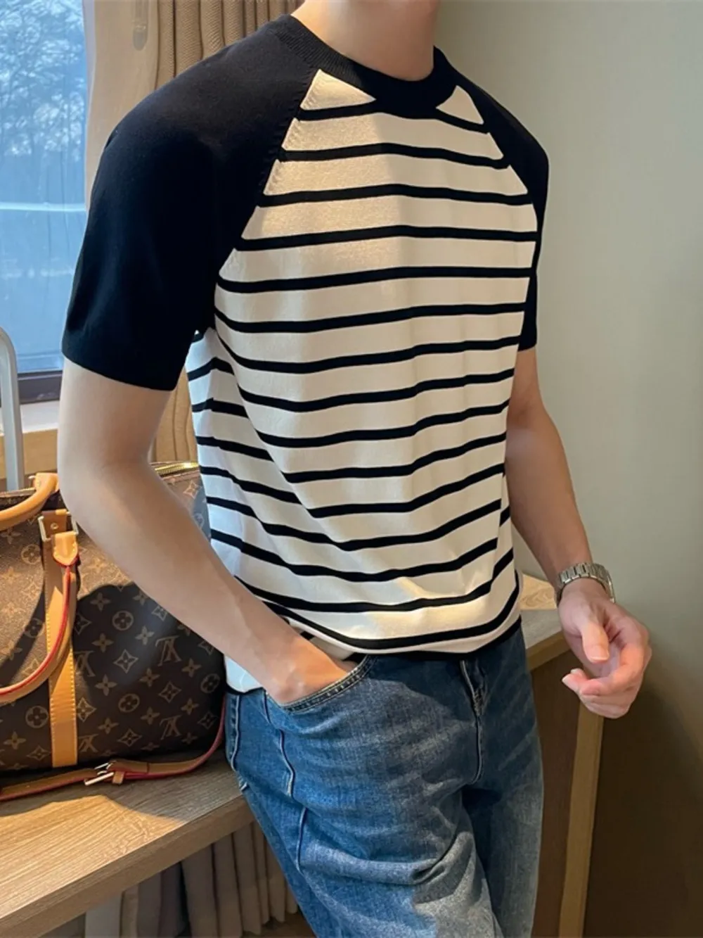 Men's Striped T-Shirt with Raglan Sleeves, image 3