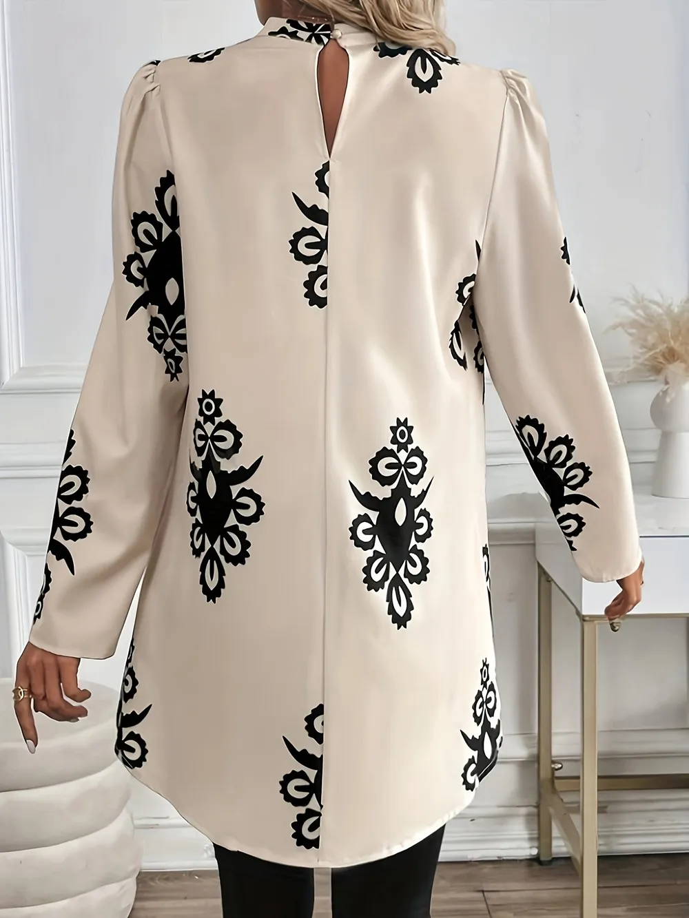 Printed Long Sleeve Oversize Blouse, image 2