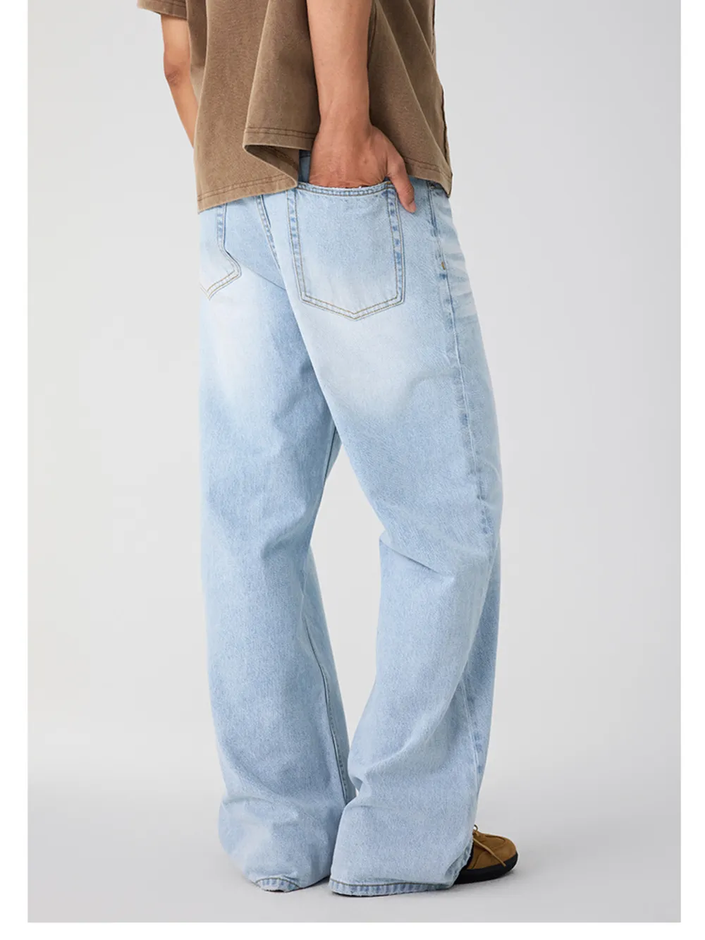 Men's Wash Wide Leg Jeans, image 7
