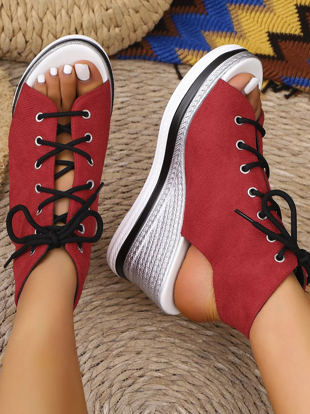 Lace Up Open Toe Wedge Sandals, image 14