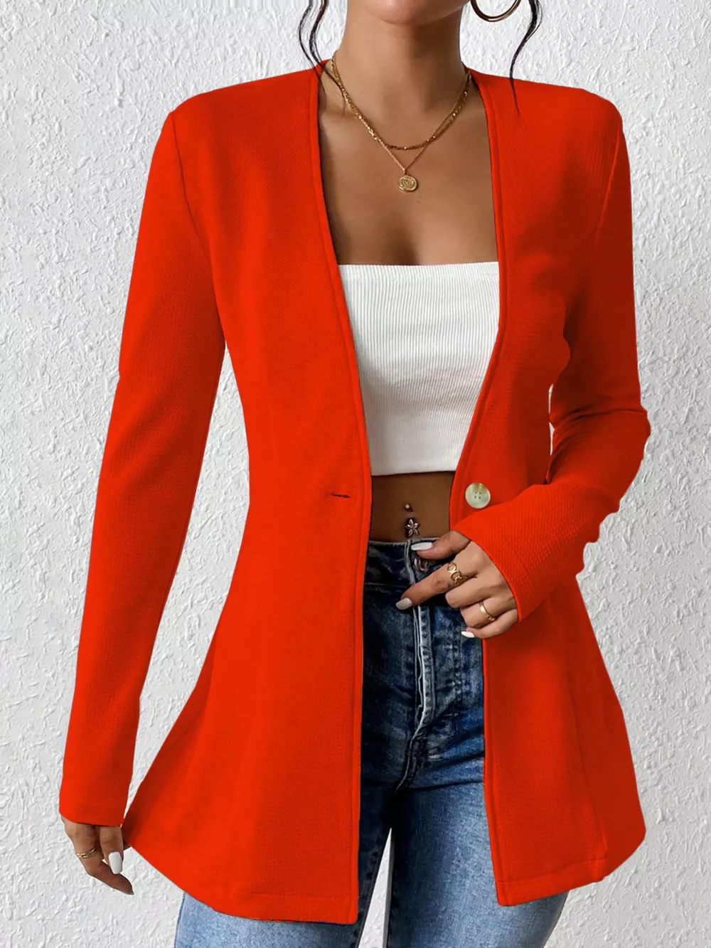 Single-Button Long Sleeve Blazer, image 25