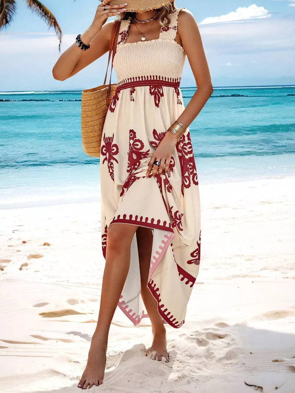 Smocked Printed Square Neck Maxi Dress, image 31
