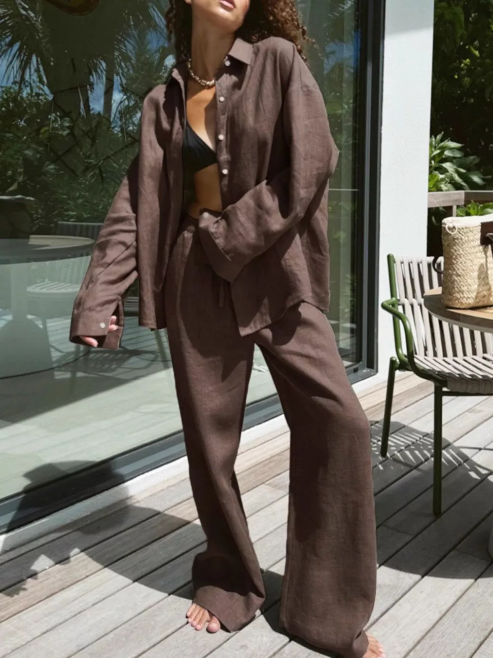 Relaxed Fit Button Up Shirt and Pants Two-Piece Set, image 11