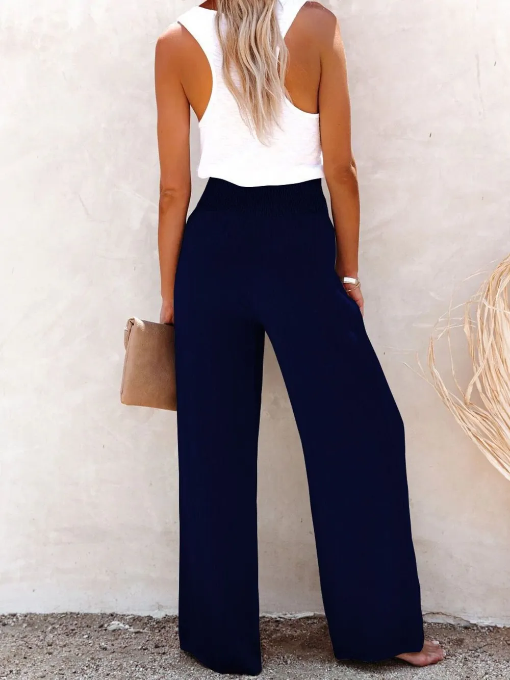 Full Size High-Waisted Textured Wide Leg Pants Plus Size, image 17