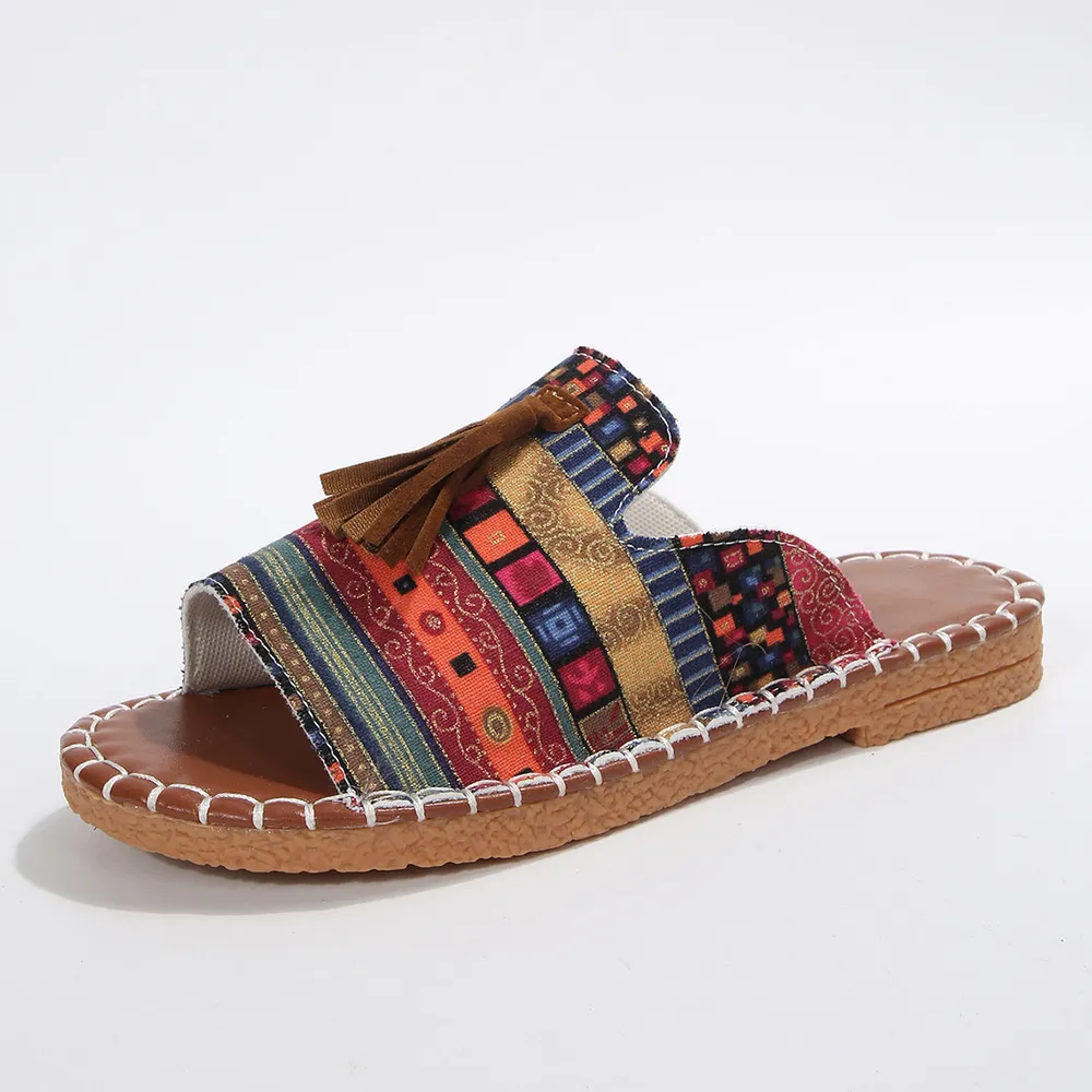 Printed Tassel Flat Sandals, image 8