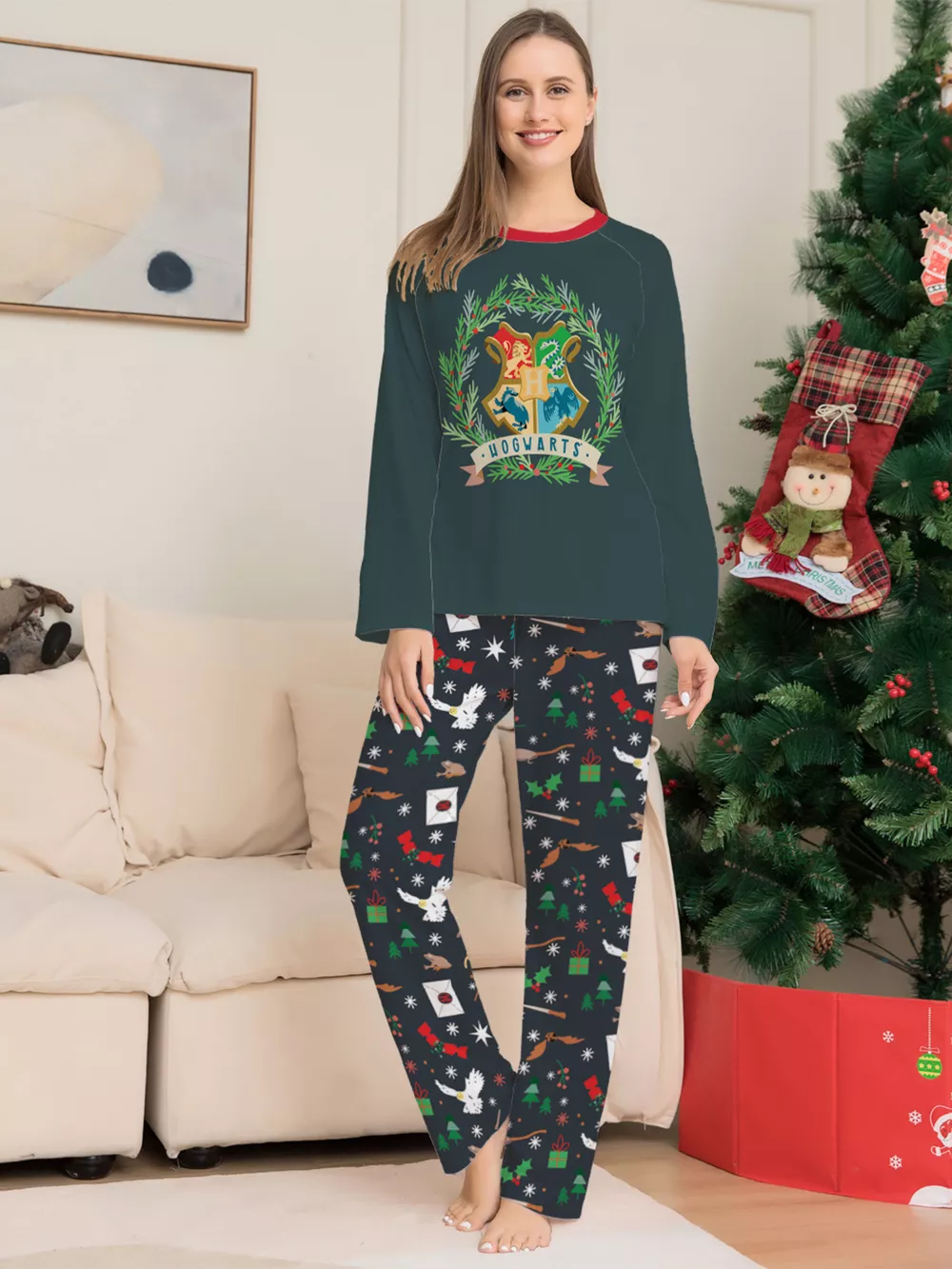 Full Size Family Matching Hogwarts Graphic Pajama Set Plus Size, image 4