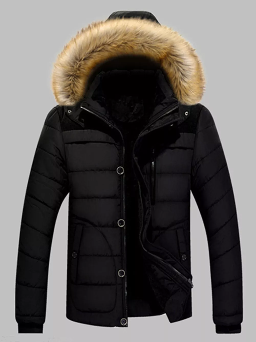 Men's Plus Size Padded Fur Hood Puffer Jacket