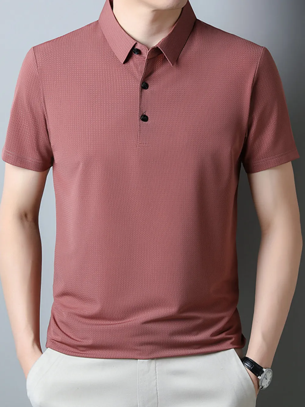 Men's Plus Size Classic Textured Slim Fit Polo Shirt