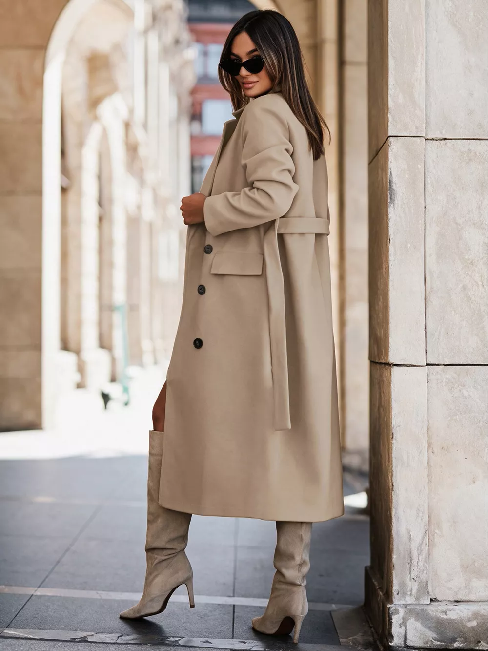 Double-Breasted Lapel Collar Longline Coat, image 5