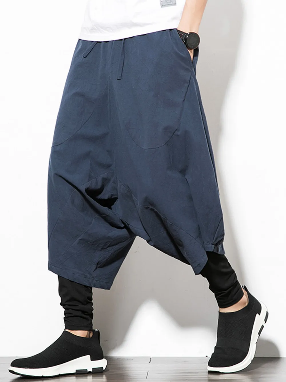Men's Plus Size Wide Leg Drop Crotch Pants with Drawstring, image 8