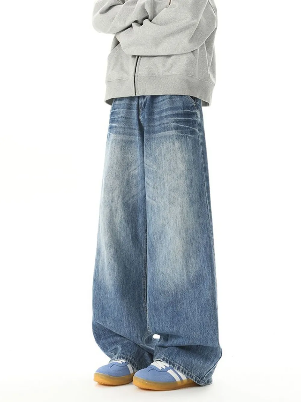 Men's Washed Wide Leg Jeans, image 2