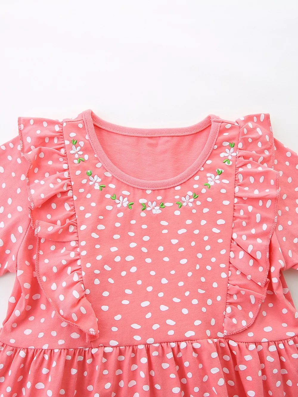 Children's Ruffled Sleeve Polka Dot Embroidered Dress, image 3