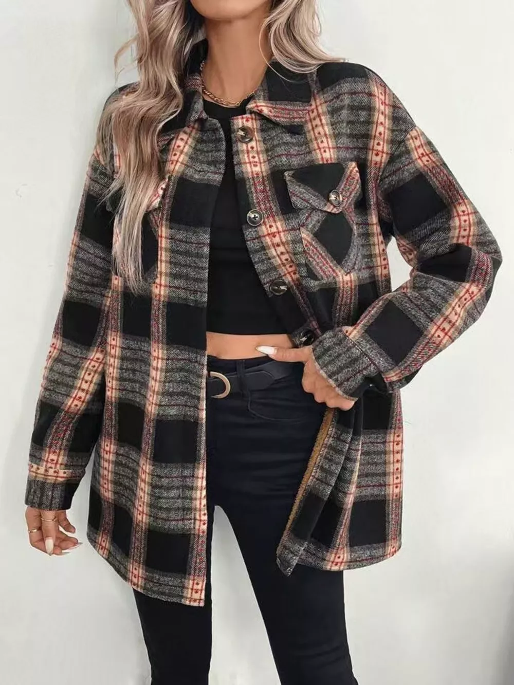 Vintage Plaid Button-Up Shacket, image 4