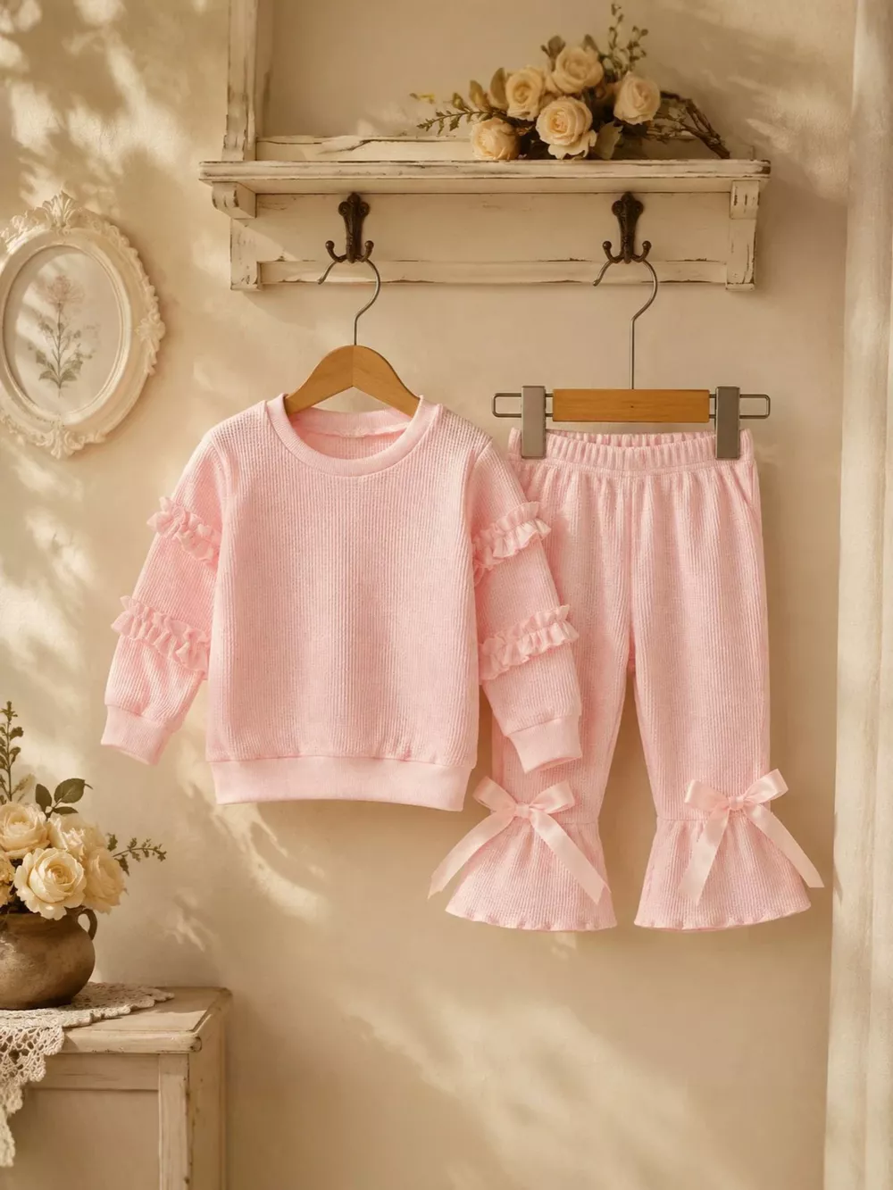Children's Ruffle Sleeve Top and Bow Flare Pant Set, image 6