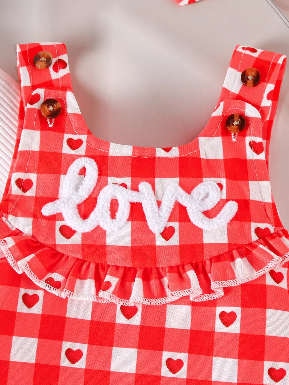 Children's Ruffled Bodysuit and Gingham Dress Set with Headband, image 3