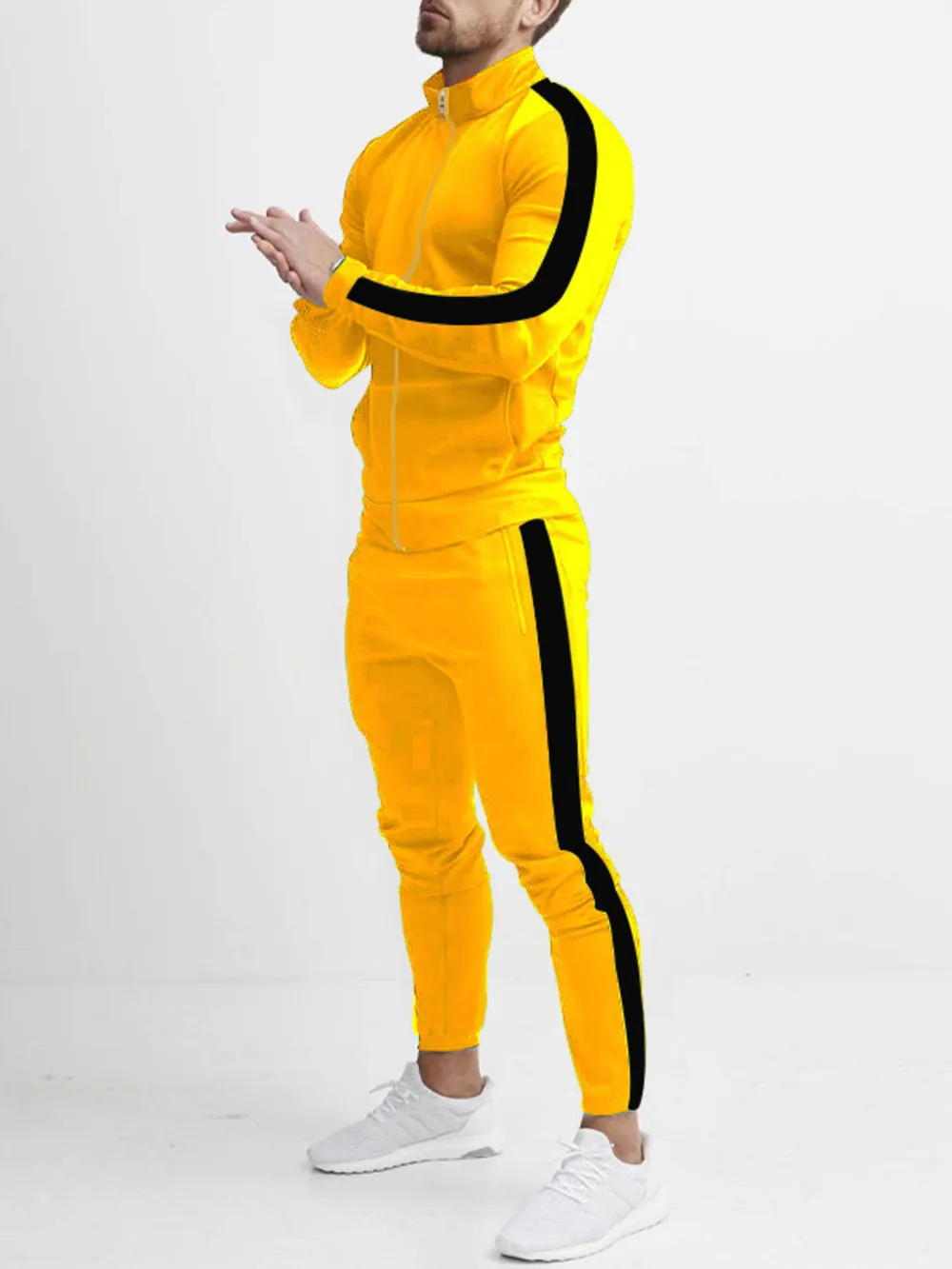 Men's Full Size Side Stripes Zip Up Top and Pants Set Plus Size, image 2