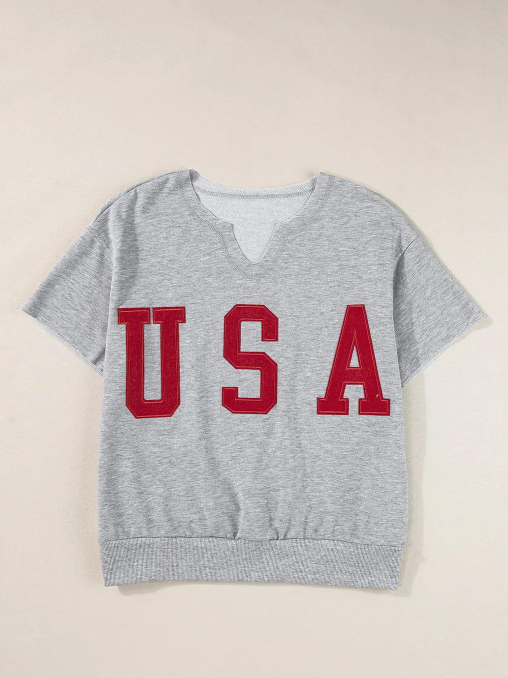 USA Lettering Patch Notched Neck T-Shirt, image 11