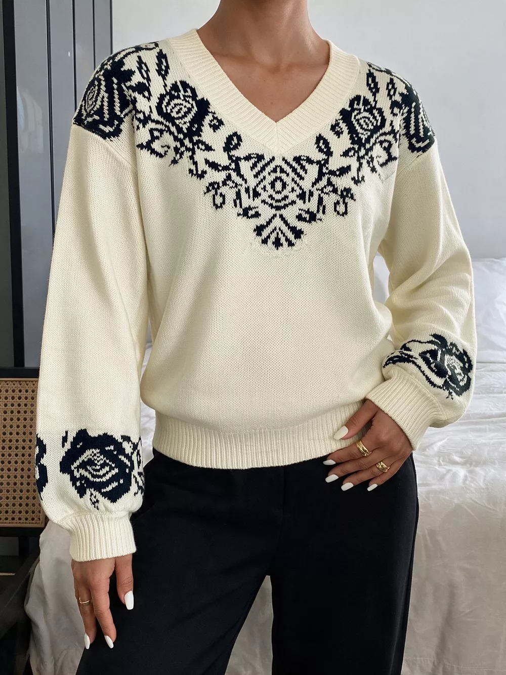 Floral Dropped Shoulder Sweater, image 2