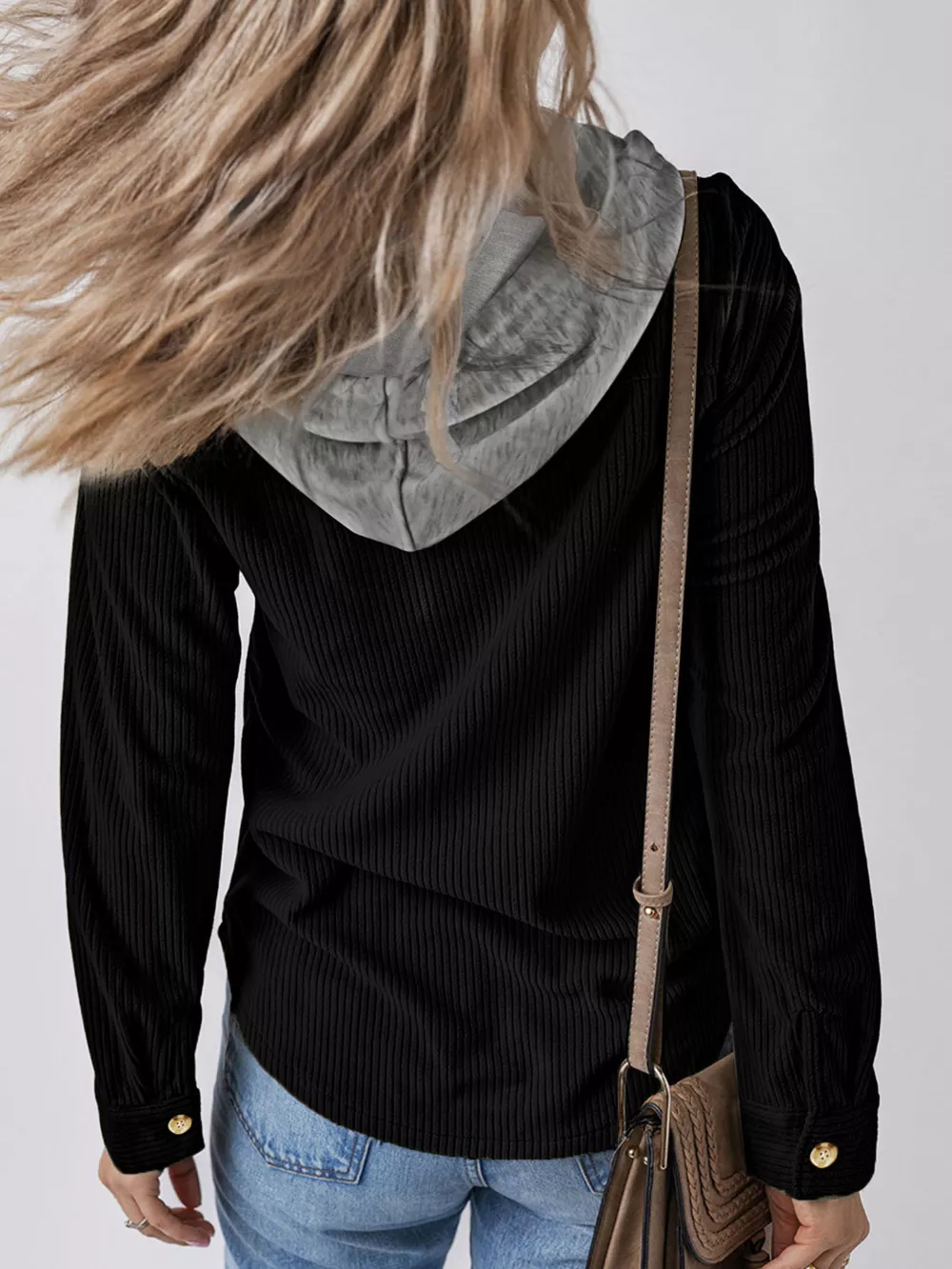 Plus Size Casual Corduroy Button-Down Hooded Jacket, image 4