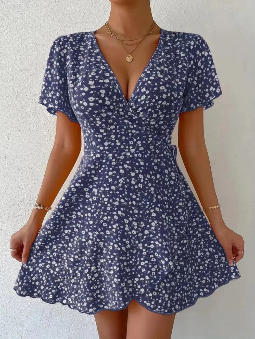 Floral Flutter Sleeve Wrap Mini Dress, image 11