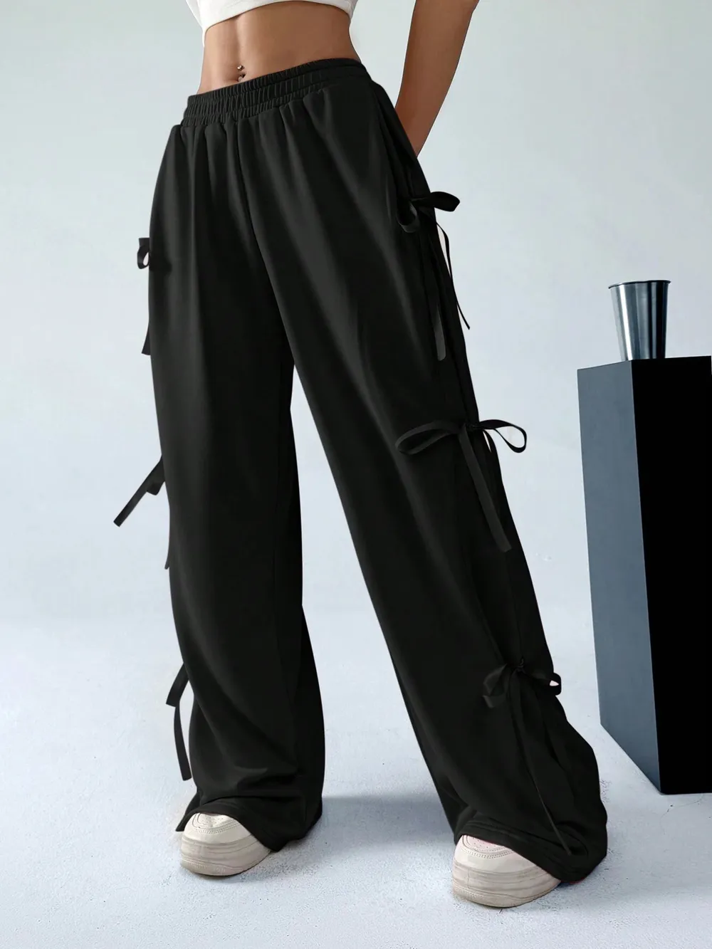 Cargo Wide Leg Pants with Side Tie Details, image 5