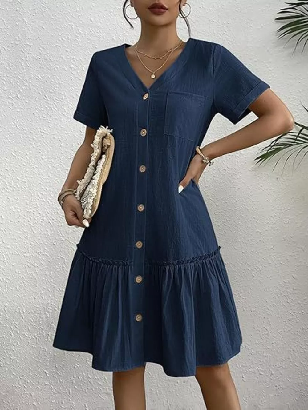 Full Size Button-Down Ruffle Hem Mini Dress Plus Size, image 6