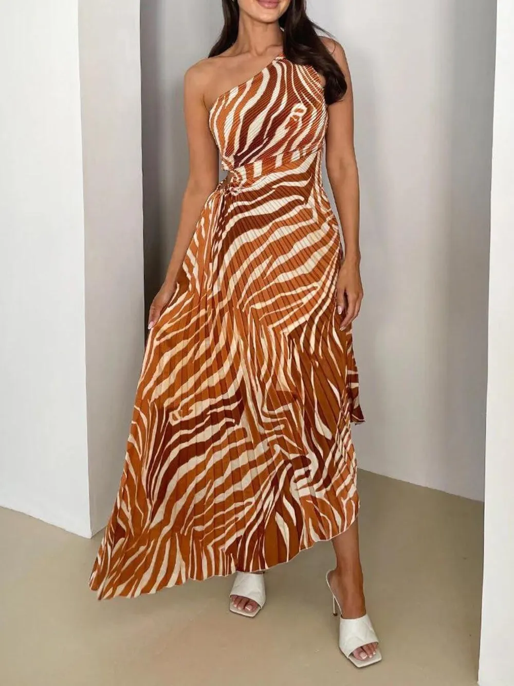 Printed One Shoulder Asymmetrical Maxi Dress