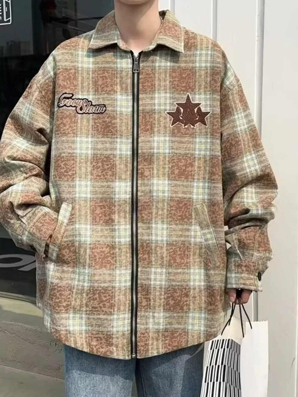 Men's Plaid Zip Up Long Sleeve Jacket, image 3