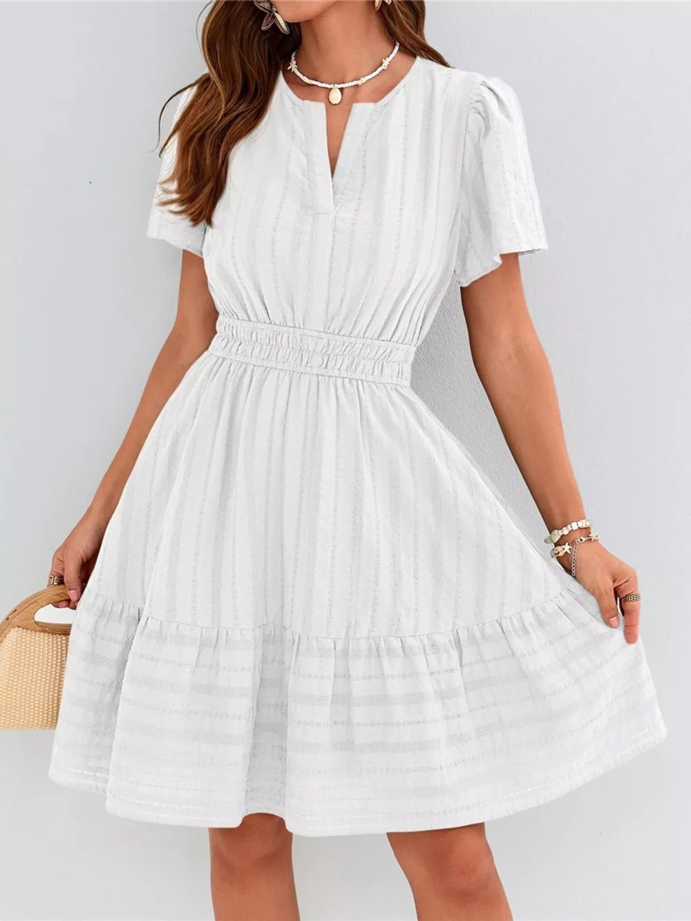 Short Sleeve Smocked Waist Tiered Dress, image 28
