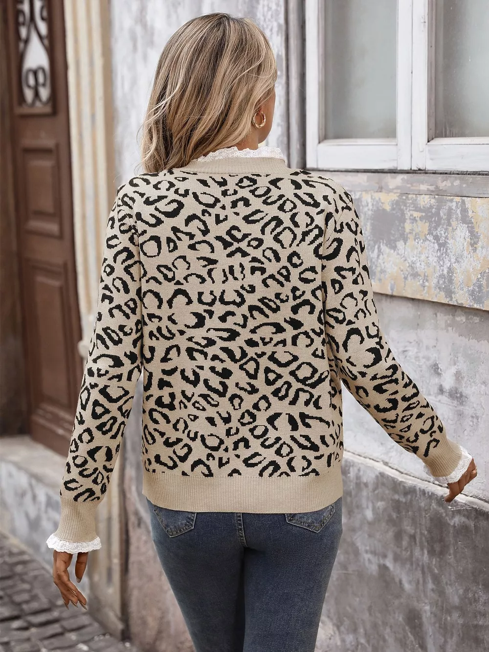 Frill Leopard Long Sleeve Sweater, image 5