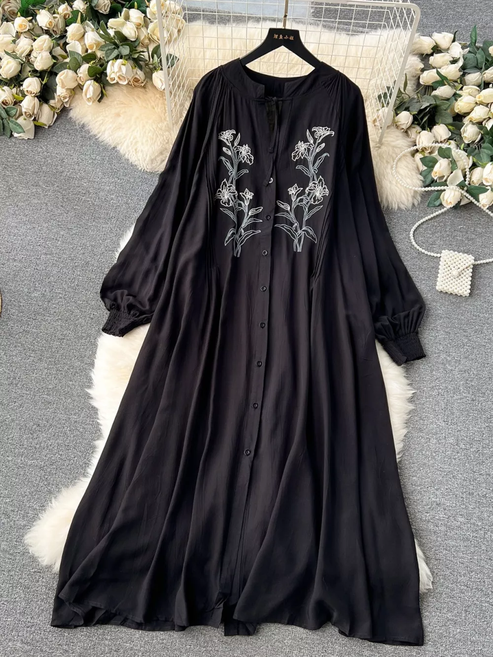 Floral Button Front Long Sleeve Dress, image 10