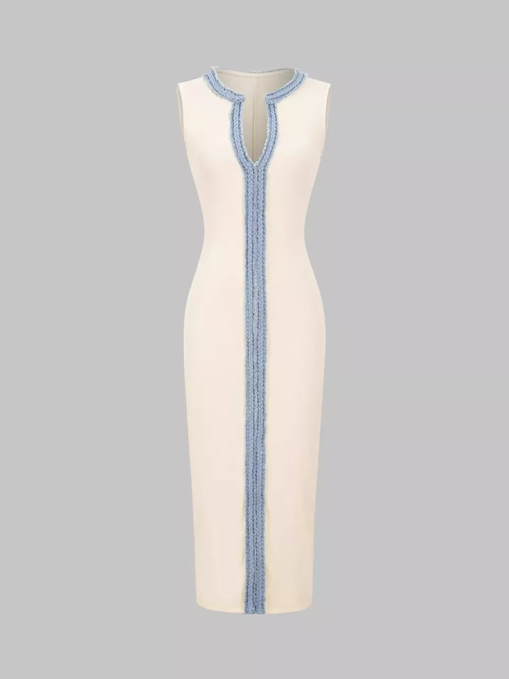 Slit Contrast Notched Sleeveless Dress, image 3