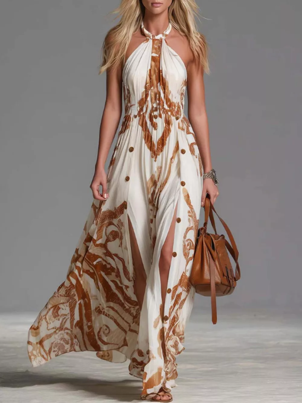Printed Halter Neck Maxi Dress