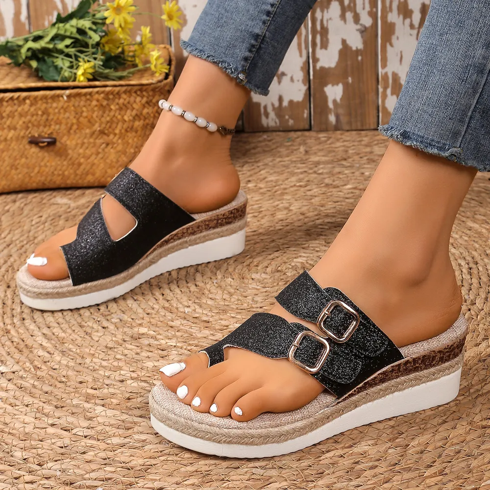 Double Buckle Wedge Sandals, image 4