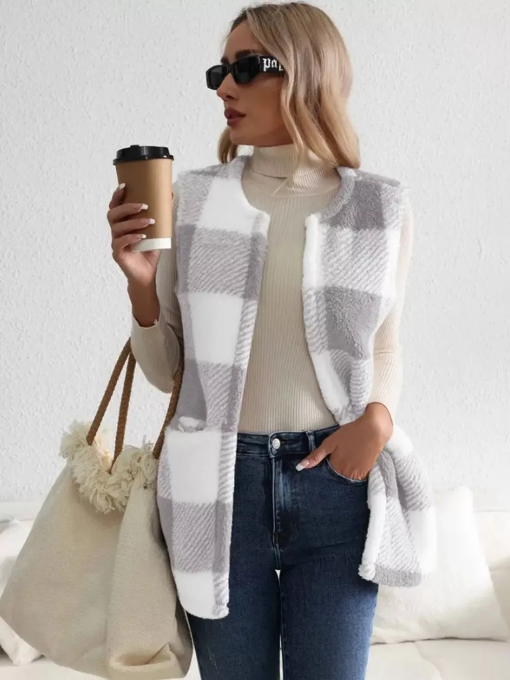 Cozy Plaid Sherpa Vest Coat, image 10