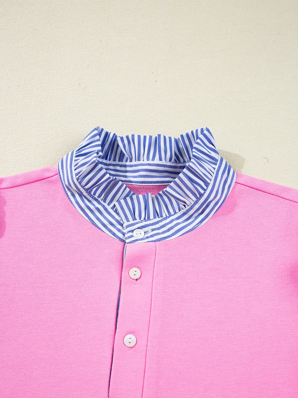 Contrast Striped Collar Patchwork Puff Sleeve Ruffle Hem Mini Dress, image 5