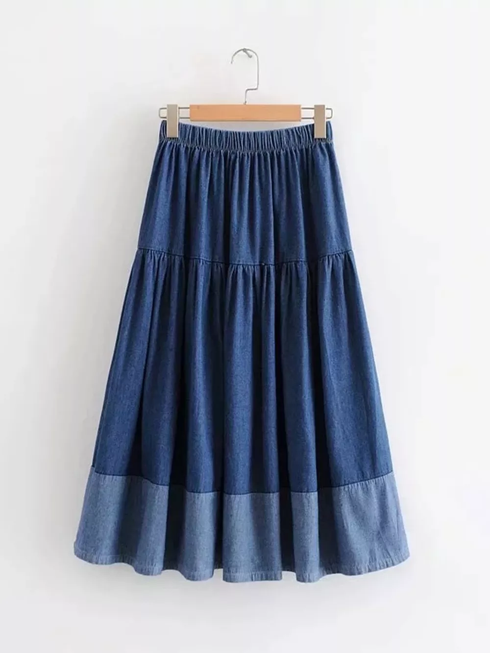 Tiered Denim Midi Skirt
