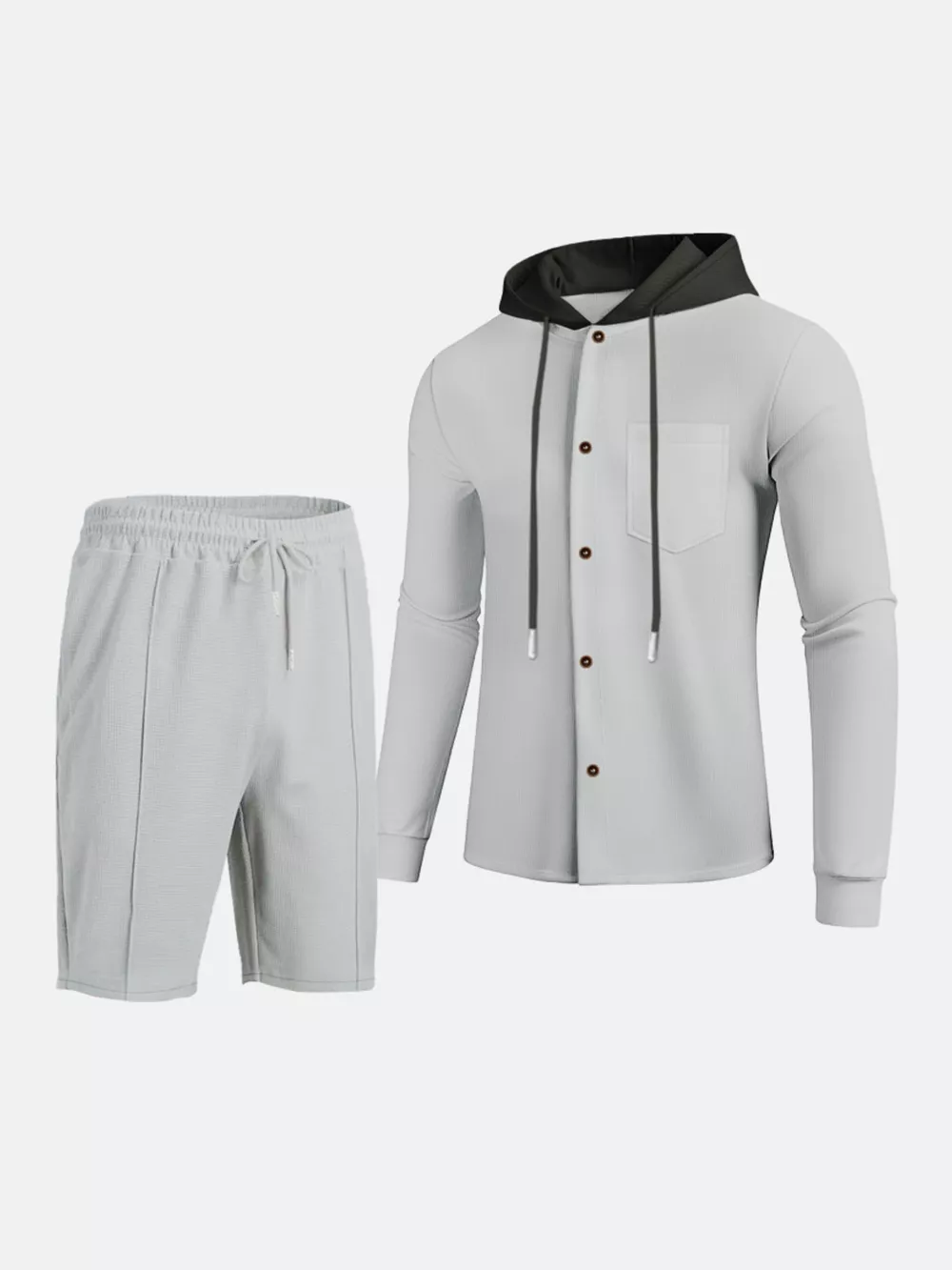 Men's Full Size Casual Hooded Button-Up Top and Shorts Set Plus Size, image 19