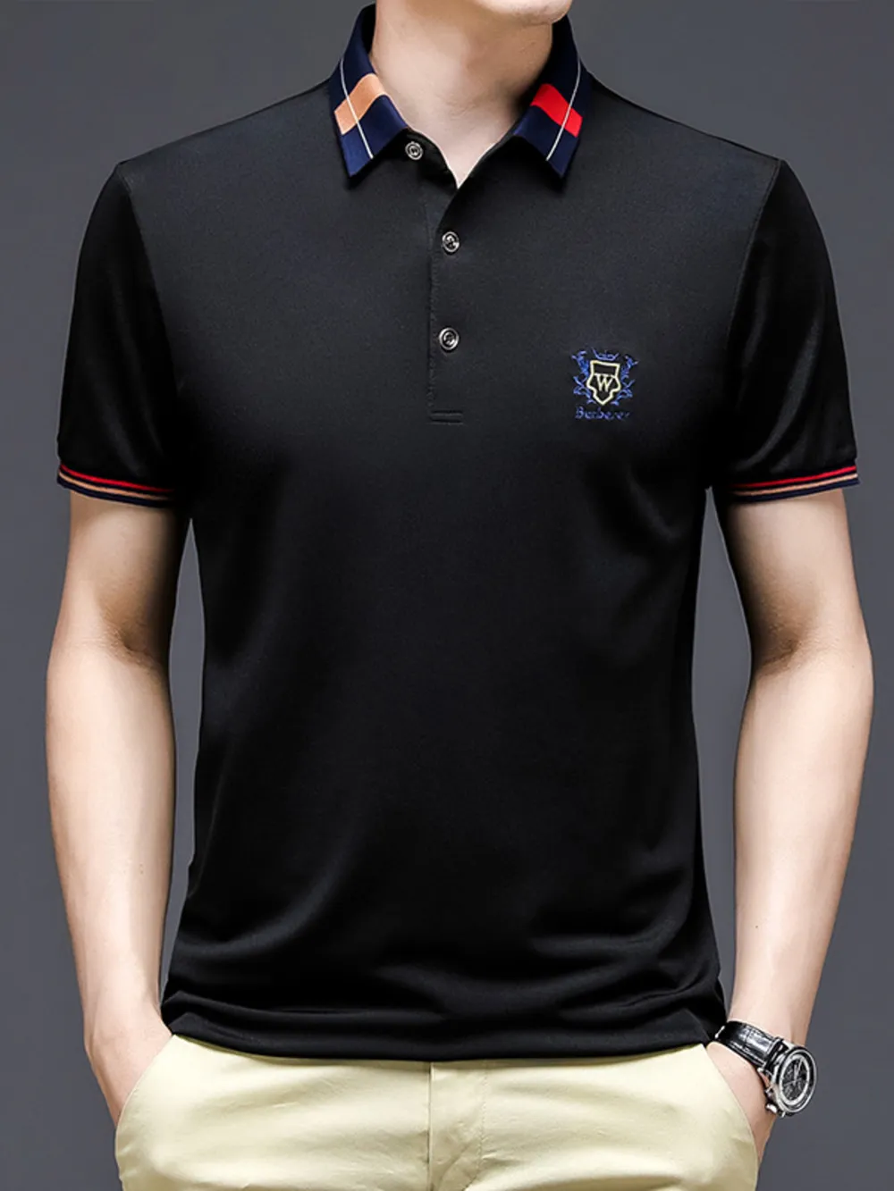 Men's Plus Size Short Sleeve Contrast Collar Polo Shirt