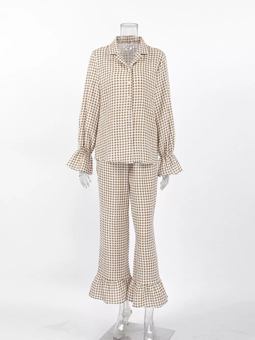 Gingham Ruffle-Trim Top and Pants Lounge Set, image 6