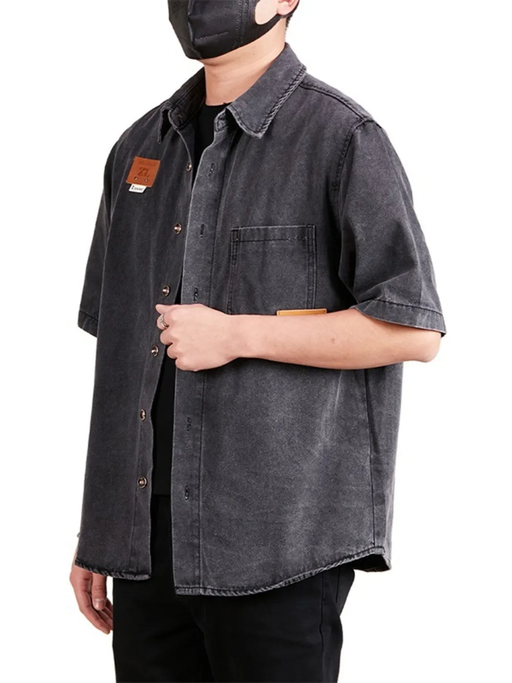 Men's Plus Size Button Up Half Sleeve Denim Shirt, image 2