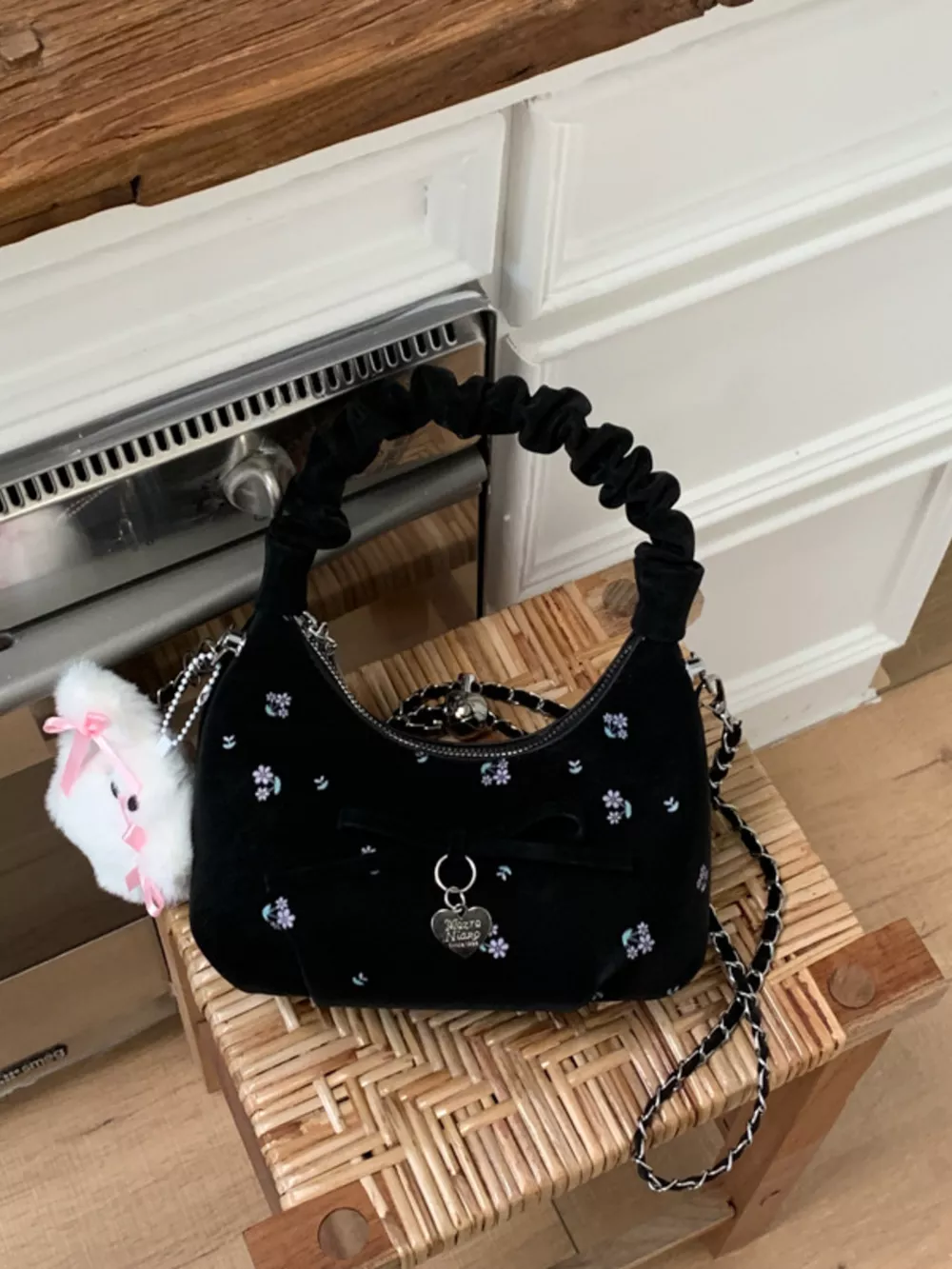 Ruched Handle Crossbody Bag with Bow, image 7