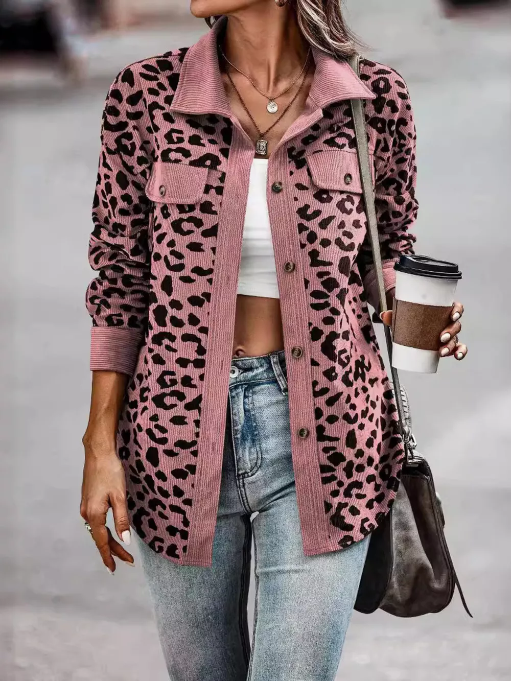 Full Size Leopard Print Button-Down Jacket Plus Size, image 23