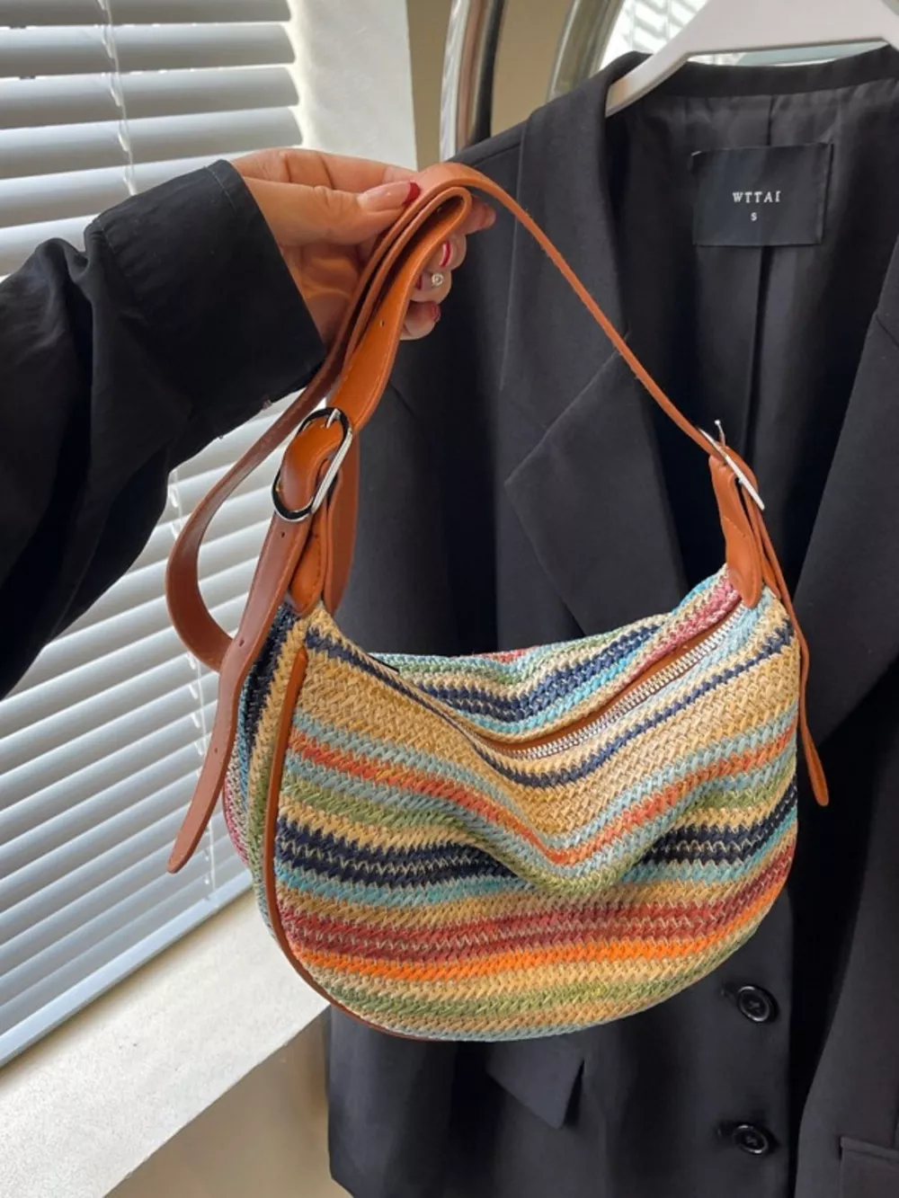 Striped Woven Crossbody Bag, image 2