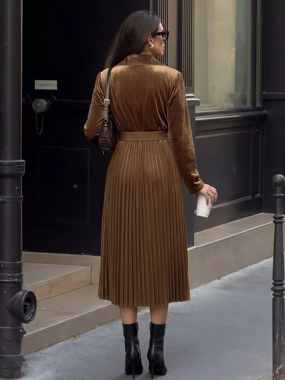 Velvet Pleated Midi Blazer Dress, image 8