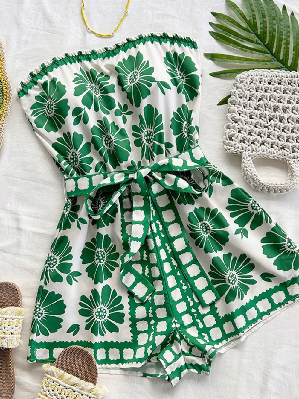 Strapless Tie Waist Romper, image 6