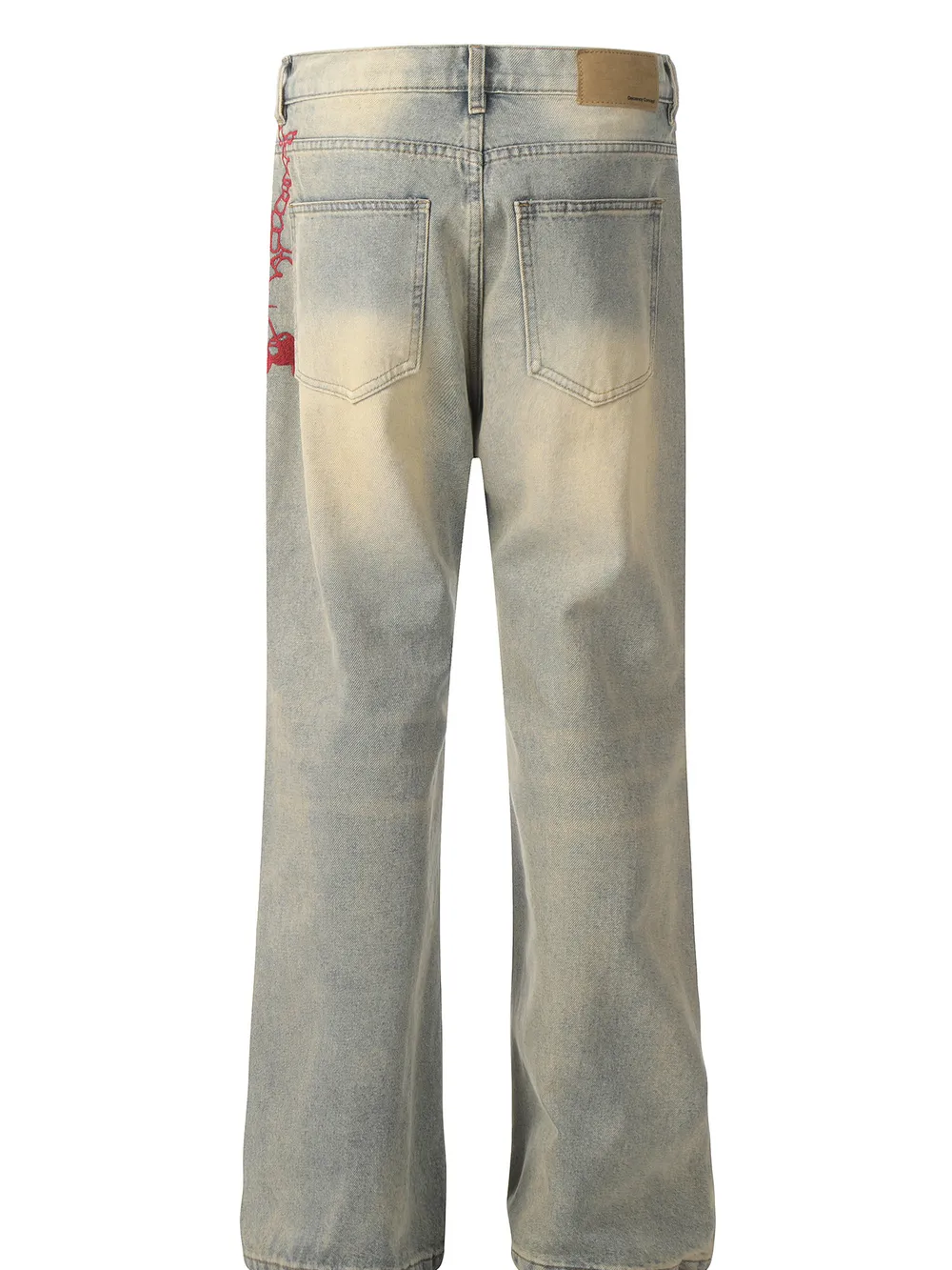 Men's Vintage Washed Jeans with Embroidery, image 2