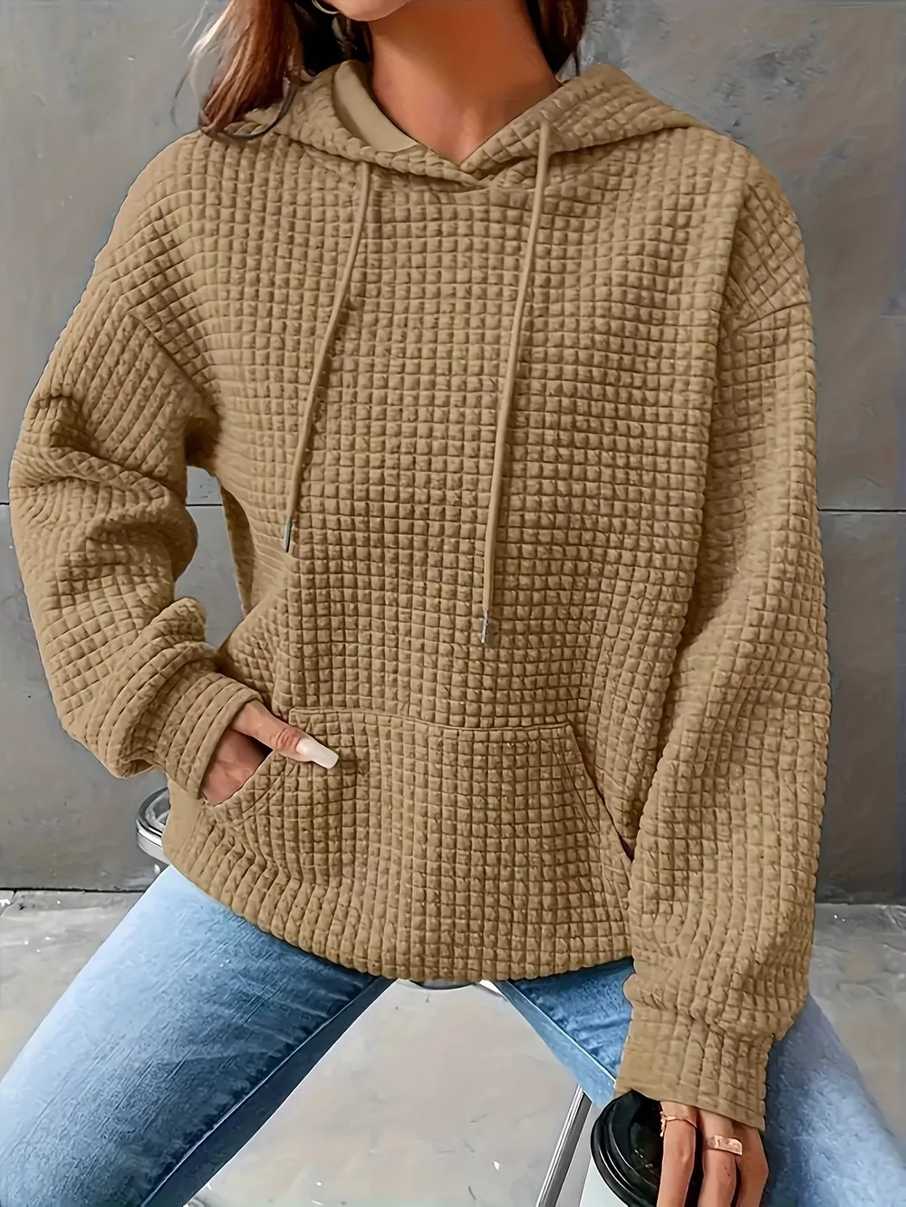 Textured Knit Drawstring Hoodie, image 18