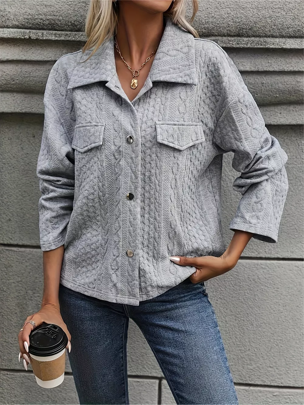 Textured Knit Button-Up Jacket, image 3